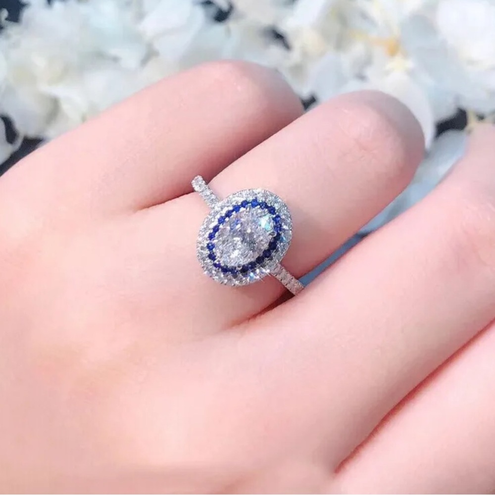 FAMILY BLUE SAPPHIRE BRIDAL WEDDING RING - Picture 5 of 5